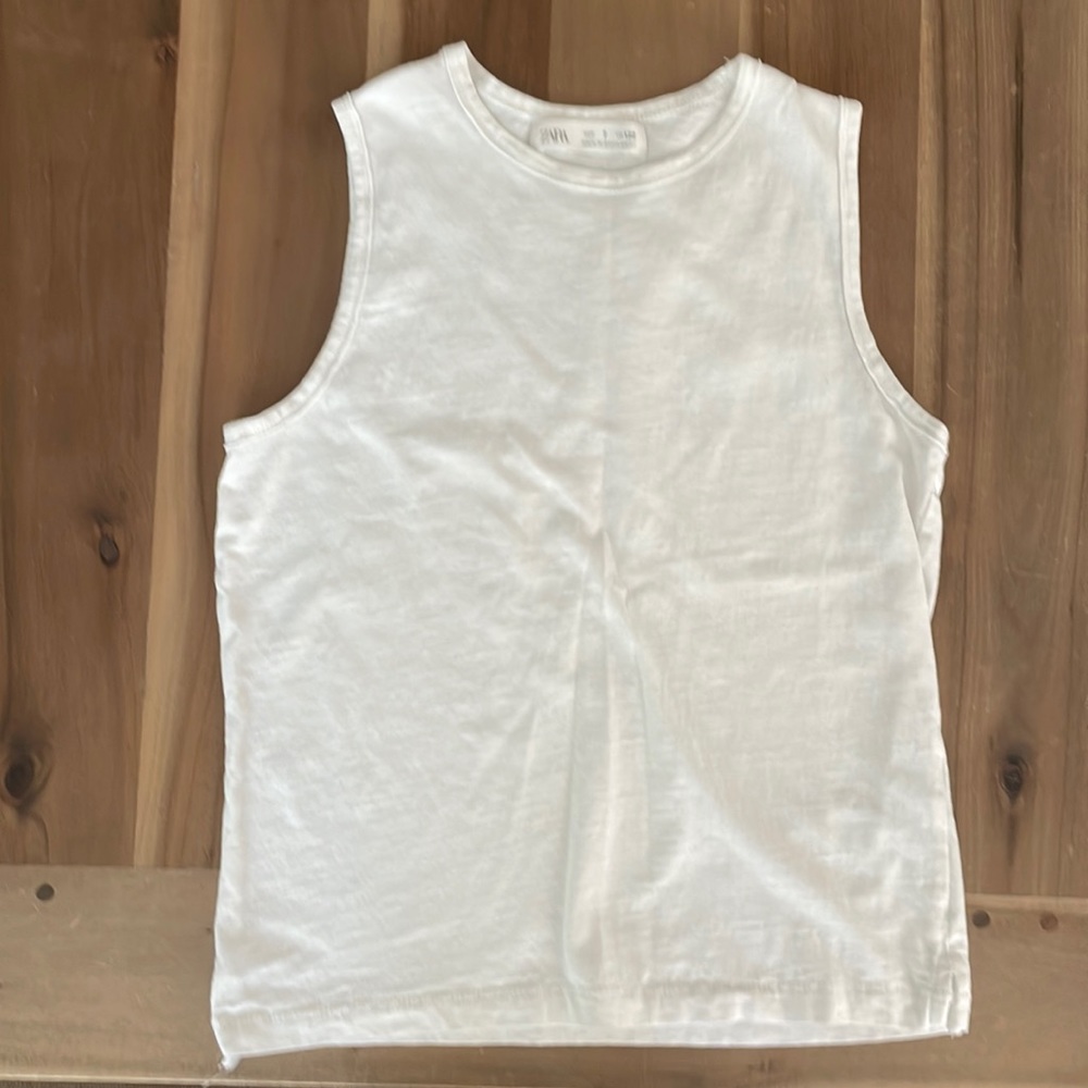 Zara boys white cotton sleeveless shirt